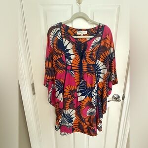 Trina Turk Silk Caftan Dress – Bright Abstract Print, Size 8